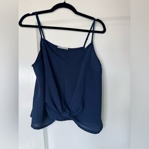 Knot Front Navy Blue Women's Top